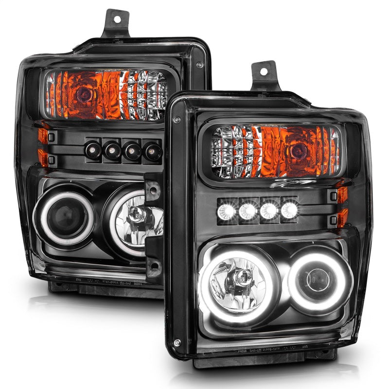 ANZO 2008-2010 Ford F-250 Faros delanteros con proyector con halo negro (CCFL)