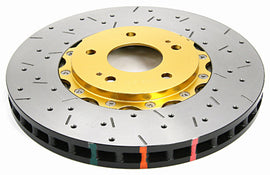 DBA 03-05 Evo 8/9 Rotor frontal perforado y ranurado Serie 5000 de 2 piezas ensamblado con sombrero dorado