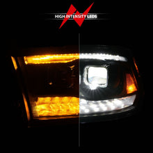 Cargar imagen en el visor de la galería, ANZO 09-18 Dodge Ram 1500/2500/3500 Faros delanteros LED completos con barra de luz de retroceso - Negro