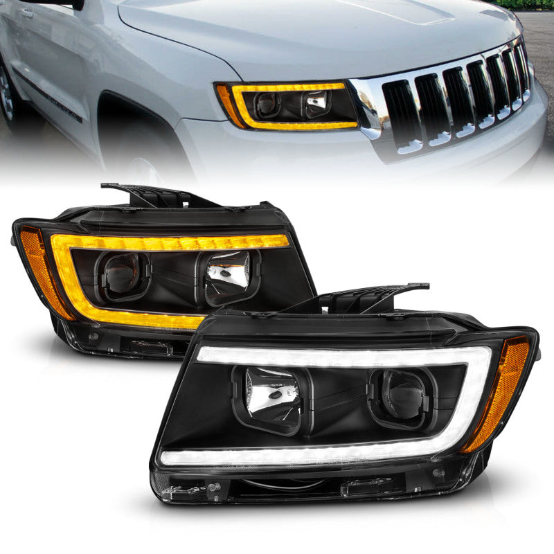 ANZO 11-13 Jeep Grand Cherokee (solo halógenos de fábrica) Faros delanteros con barra de luz Swtchbk negro