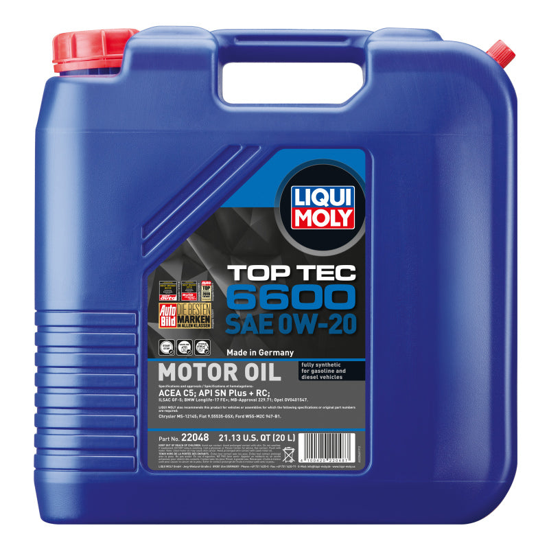Aceite de motor LIQUI MOLY 20L Top Tec 6600 SAE 0W20