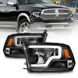 ANZO 2009-2020 Dodge Ram 1500 Faros delanteros cuadrados LED completos con carcasa cromada, color negro y ámbar
