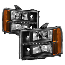 Cargar imagen en el visor de la galería, xTune GMC Sierra 07-13 Headlights with Daytime LED Running Light - Black HD-JH-GSIE07-LED-BK