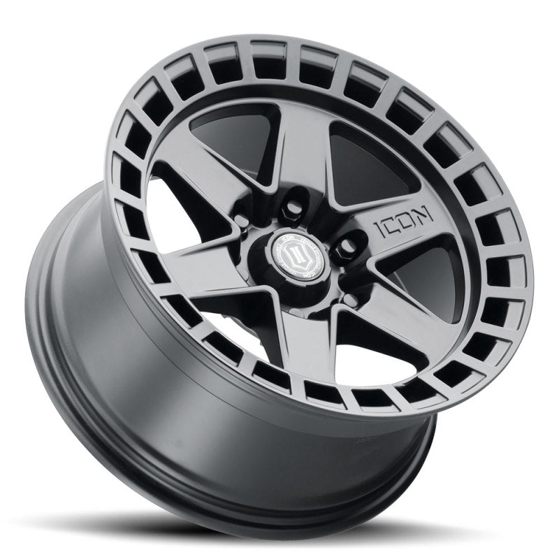 ICON Raider 17x8.5 6x135 6mm Offset 5in BS Rueda negra satinada