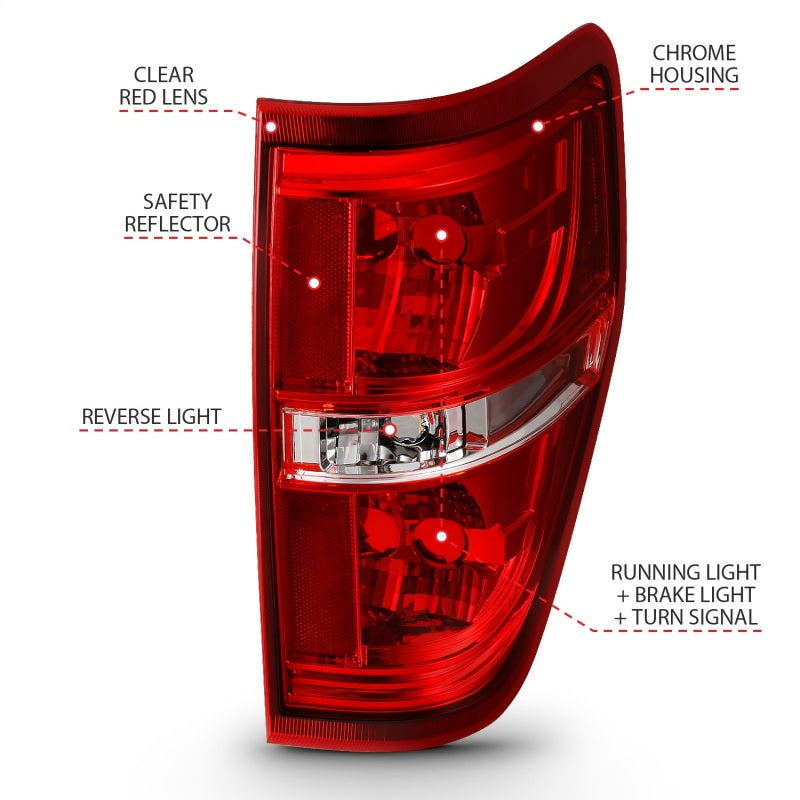 ANZO 2009-2014 Ford F-150 Euro luz trasera roja/transparente (sin bombilla)