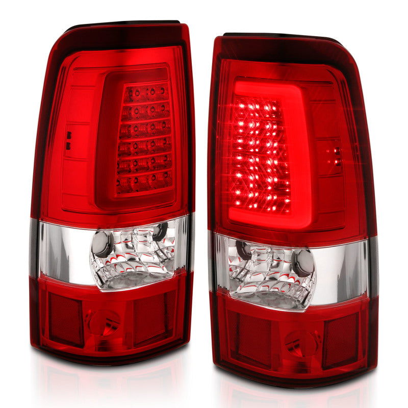 ANZO 2003-2006 Chevy Silverado 1500 luces traseras LED estilo tablón cromadas con lente roja/transparente