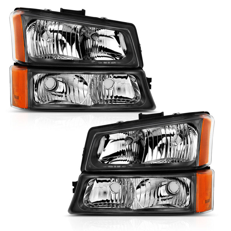 ANZO 2003-2006 Chevy Silverado Crystal Faro con luz de señal negro ámbar (4 piezas)