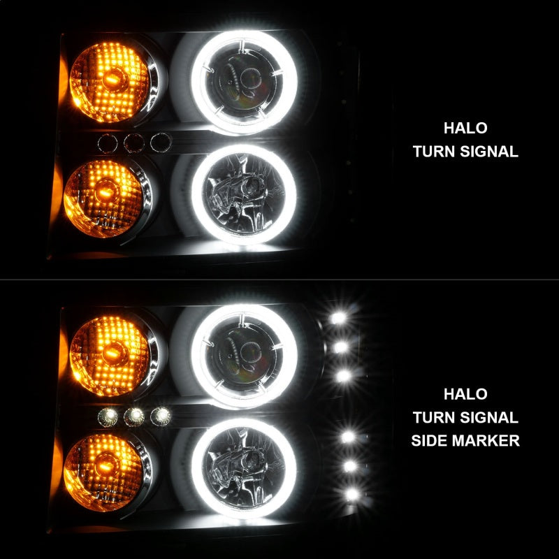 ANZO 2007-2013 Gmc Sierra 1500 Faros delanteros con proyector con halo negro