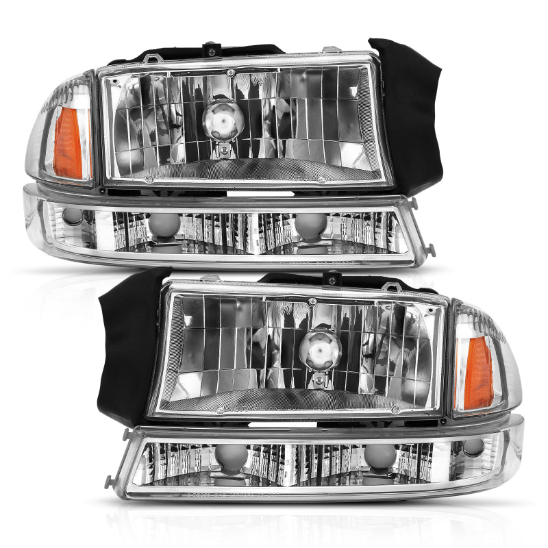 ANZO 1997-2004 Dodge Dakota Crystal Juego de faros delanteros cromado ámbar