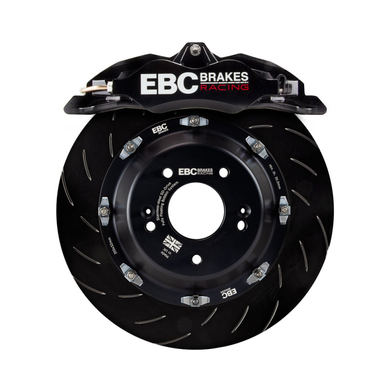 EBC Racing 12-21 Subaru BRZ/Toyota GT86 Pinzas Apollo-4 negras Rotores de 330 mm Kit de freno delantero grande