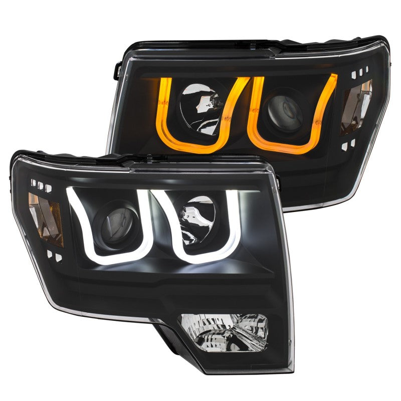 ANZO 2009-2014 Ford F-150 Faros delanteros proyectores con barra en U, color negro con ámbar