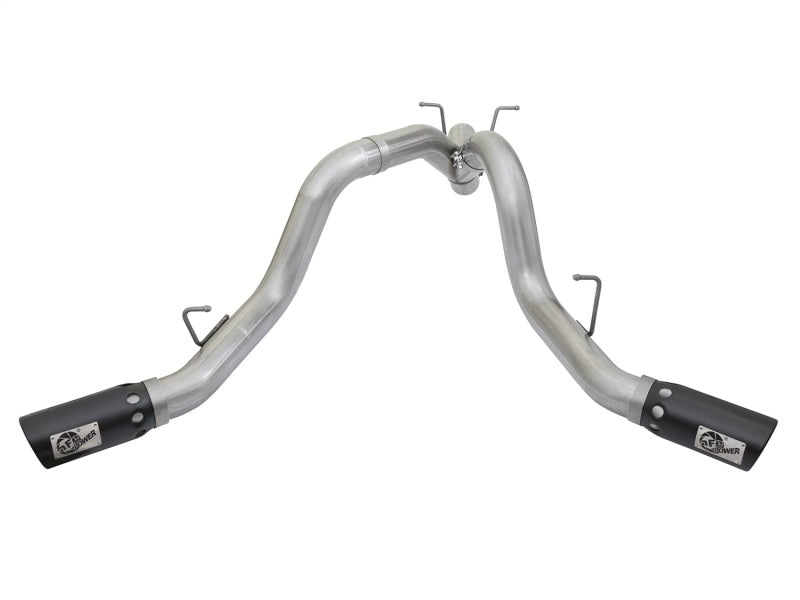 aFe ATLAS Sistema de escape de acero de aluminio con respaldo DPF de 4 pulgadas con punta negra de doble salida 2017 GM Duramax 6.6L (td)