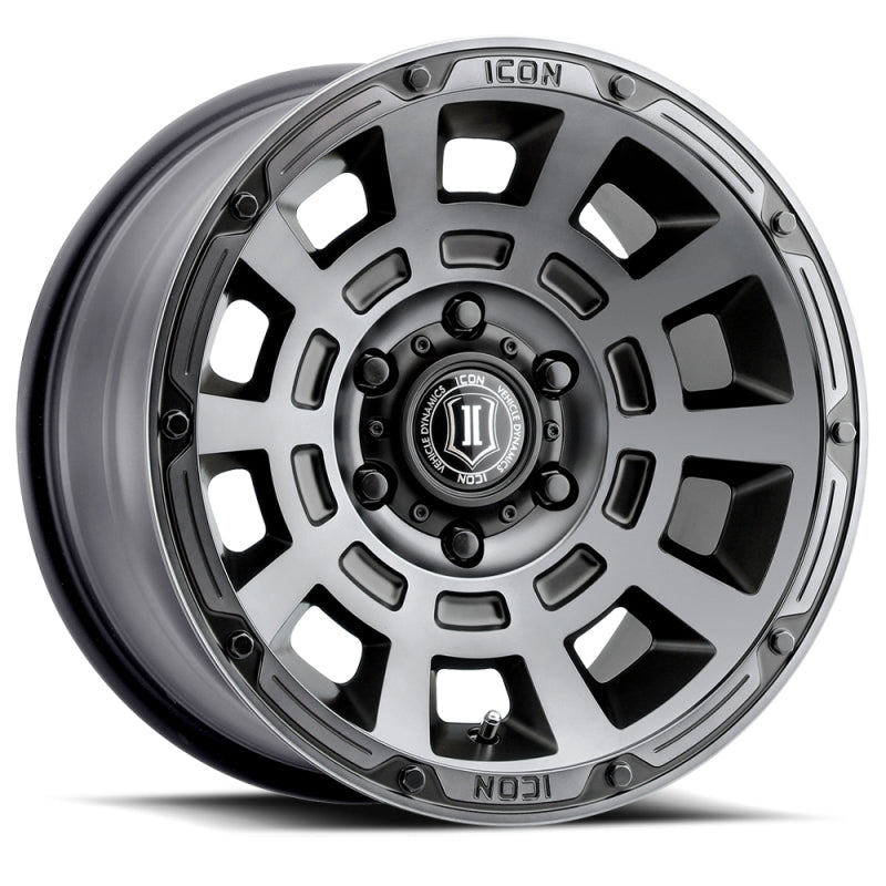 ICON Thrust Rueda de tinte negro satinado ahumado, 17 x 8,5, 6 x 135, 0.236 in, desplazamiento, 5 pulgadas, BS