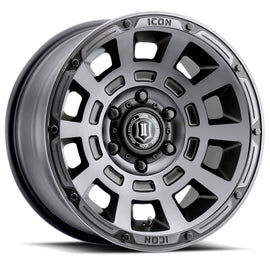 ICON Thrust 17x8.5 5x5 -6mm Offset 4.5in BS Rueda de tinte negro satinado ahumado