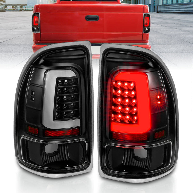 ANZO 1997-2004 Dodge Dakota luces traseras LED, carcasa negra, par de lentes transparentes