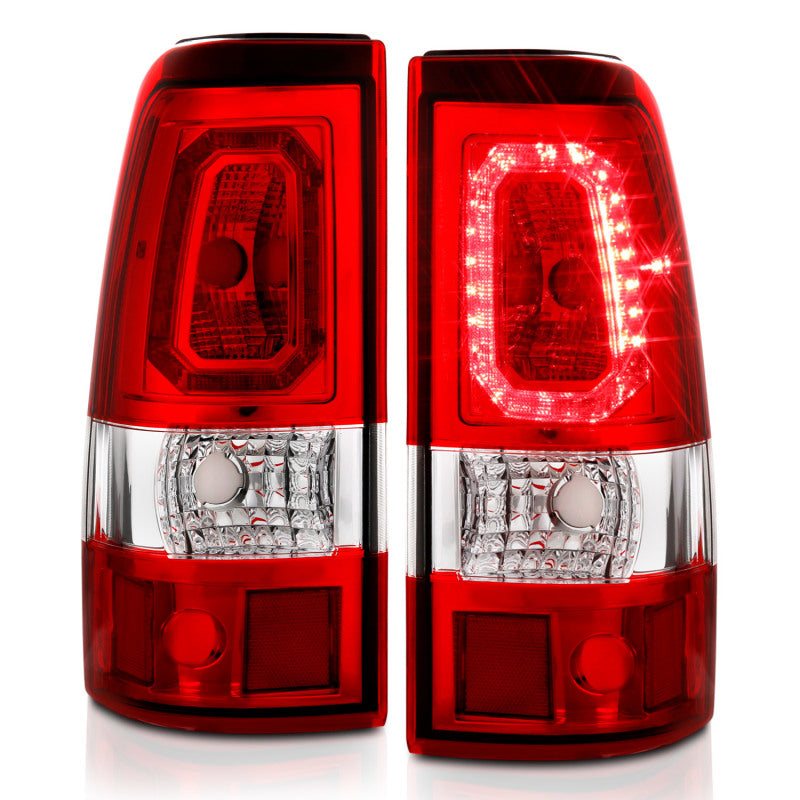 ANZO 1999-2002 Chevy Silverado 1500 luces traseras LED estilo tablón cromadas con lente roja/transparente