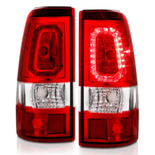 Cargar imagen en el visor de la galería, ANZO 1999-2002 Chevy Silverado 1500 luces traseras LED estilo tablón cromadas con lente roja/transparente