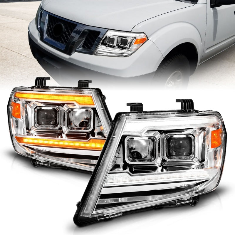 ANZO 09-20 Nissan Frontier Proyector cromado estilo tablón DRL con interruptor y LED DRL secuencial