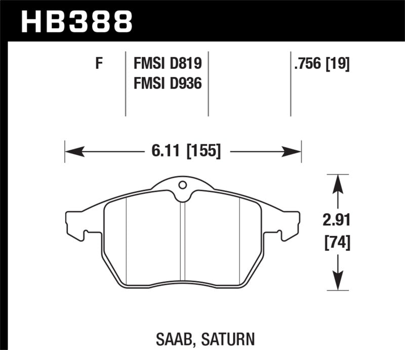 Pastillas de freno delanteras Hawk 99-02 Saab 9-3/99-04 Saab 9-5 D819 HPS Street