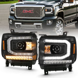 ANZO 2016-2019 Gmc Sierra 1500 Proyector Faro estilo tablón negro con señal ámbar secuencial