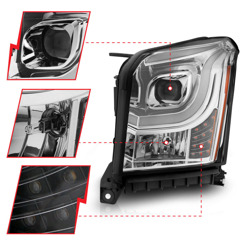 ANZO 2015-2017 GMC Yukon XL Faros delanteros con barra de luces - Cromo/Ámbar