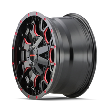 Cargar imagen en el visor de la galería, Mayhem 8015 Warrior 20x9 / 5x127 BP / 0mm Offset / 87mm Hub Black w/ Prism Red Wheel