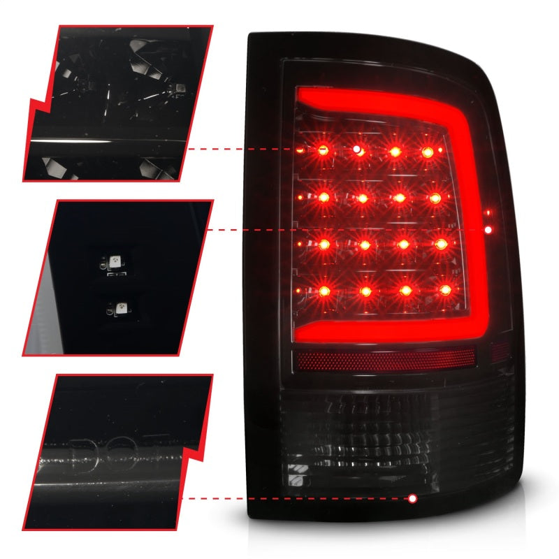ANZO 09-18 Dodge Ram 1500 Luces traseras LED completas con carcasa negra secuencial/lente ahumada