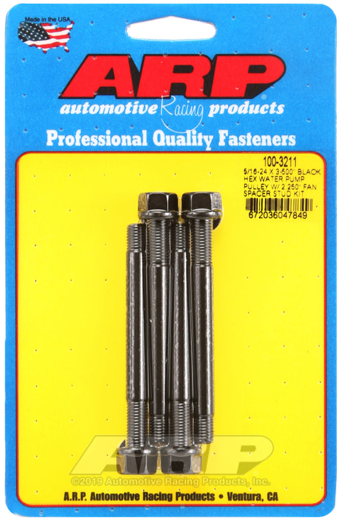 ARP Polea de bomba de agua hexagonal negra de 5/16-24 x 3.500 con kit de perno espaciador de ventilador de 2.250 pulgadas