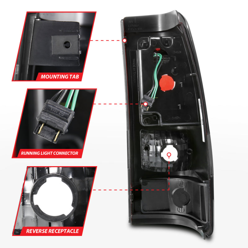 ANZO 1999-2002 Chevy Silverado 1500 luces traseras LED estilo tablón negro con lente ahumada