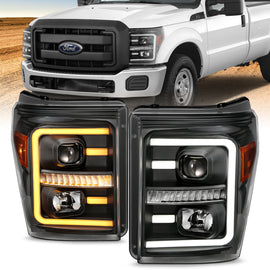 ANZO 2011-2016 Ford F250 Faros delanteros proyectores con estilo de tablón Switchback negro con ámbar