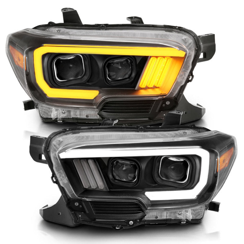 ANZO 2016-2017 Toyota Tacoma Proyector Faros delanteros con estilo de tablón Switchback negro con ámbar