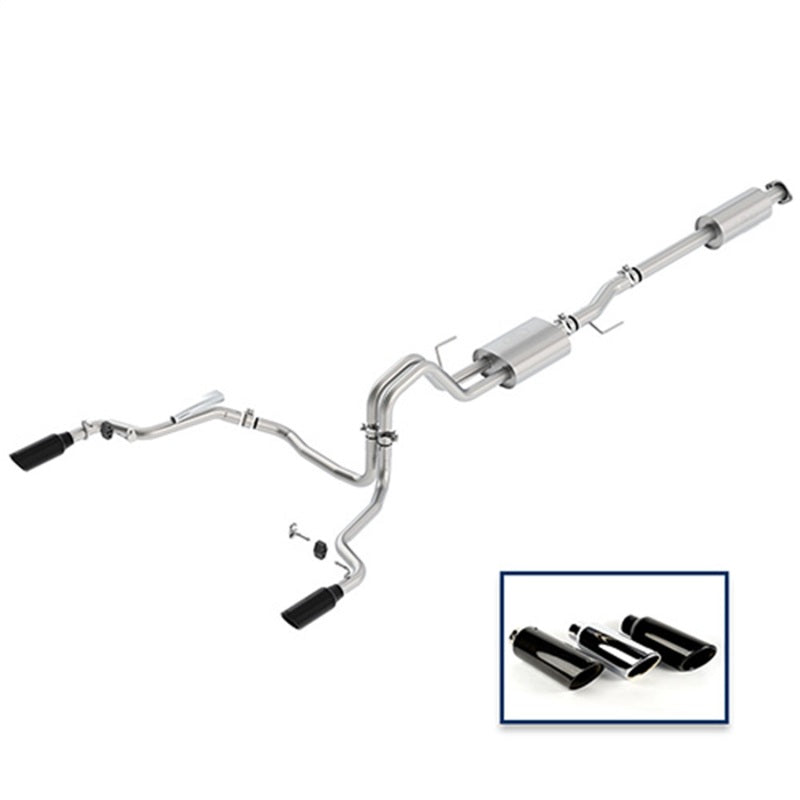 Ford Racing 15-18 F-150 5.0L Sistema de escape deportivo Cat-Back - Salida trasera Puntas cromadas negras