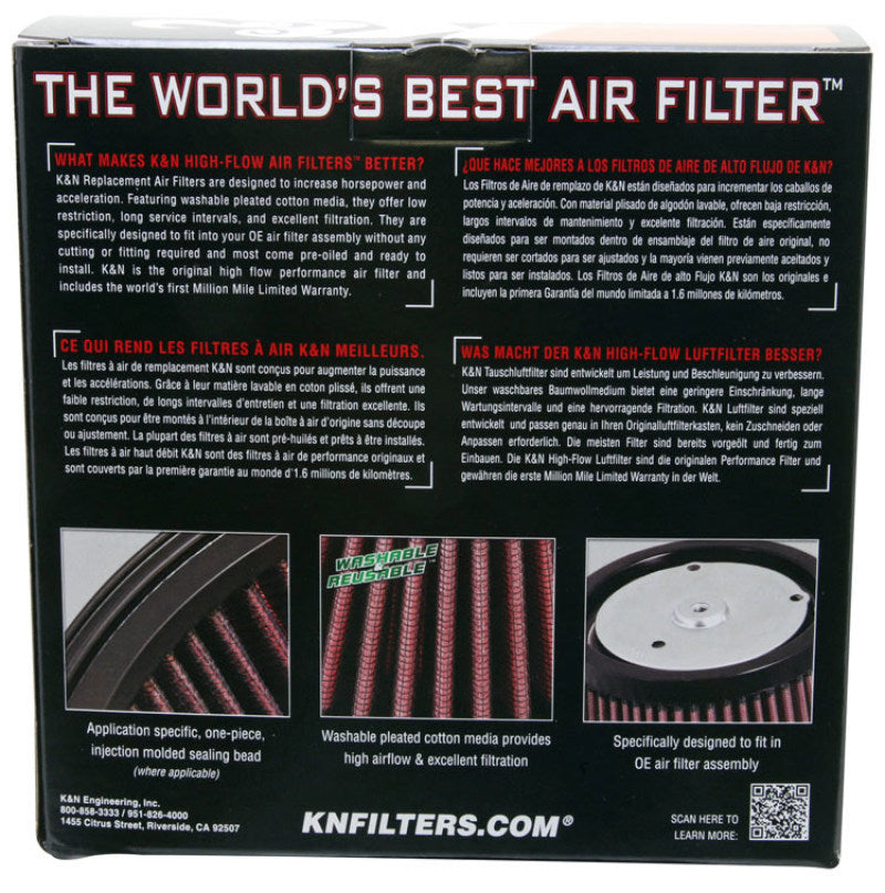 Filtro de aire de repuesto K&amp;N de 1,625 pulgadas de alto x 7,5 pulgadas de largo para Harley Davidson