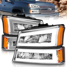 Cargar imagen en el visor de la galería, ANZO 2003-2006 Chevrolet Silverado 1500 Faros delanteros de cristal con barra de luz y carcasa cromada