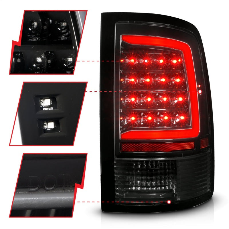 ANZO 09-18 Dodge Ram 1500 Luces traseras LED completas con carcasa negra secuencial/lente transparente