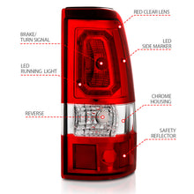 Cargar imagen en el visor de la galería, ANZO 2003-2006 Chevy Silverado 1500 luces traseras LED estilo tablón cromadas con lente roja/transparente