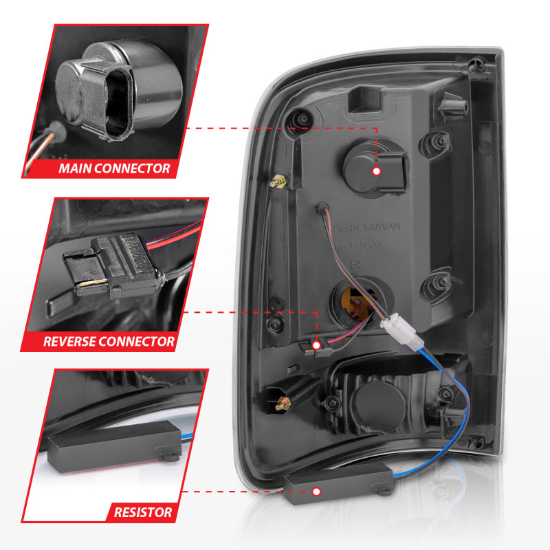 ANZO 2004-2006 Ford F-150 luces traseras LED con barra de luz, carcasa negra, lente ahumada