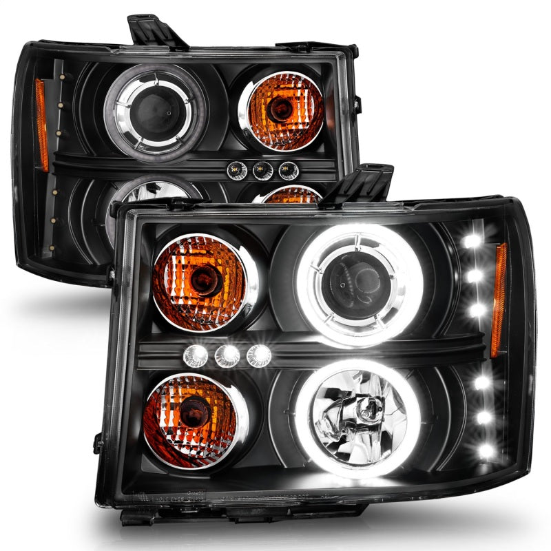 ANZO 2007-2013 Gmc Sierra 1500 Faros delanteros con proyector con halo negro
